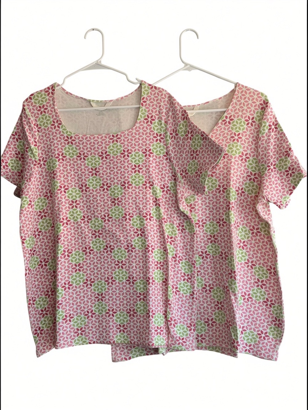 Lands’ End 1X Pink & Green Print Cotton Lycra Knit Tops Bundle of 2 Plus Size